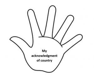 Hand with the words my acknowledgment of country written on palm