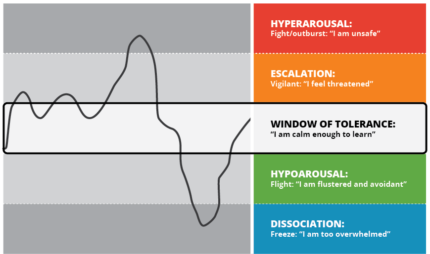 Window of tolerance diagrams with the words "I am calm enough to learn" highlighted