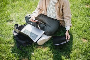 Studying on grass