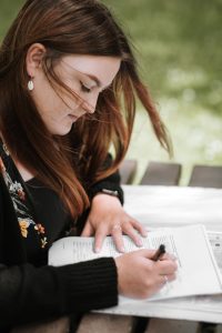 Woman writing an essay