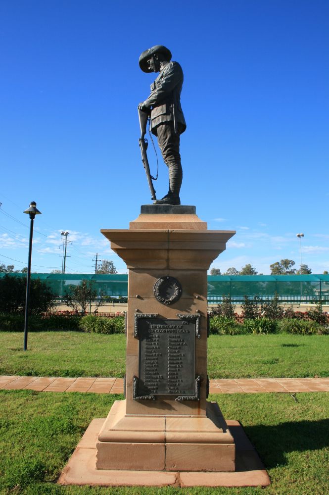 Statue of a solider learning on rifle