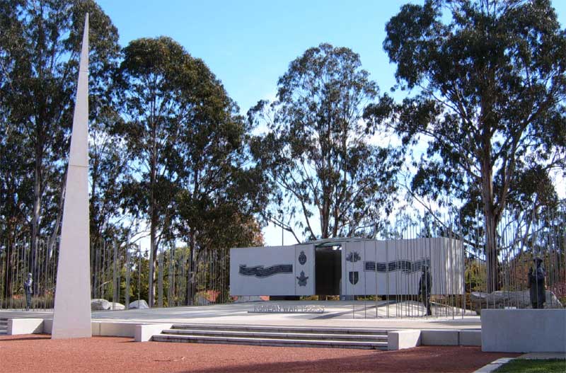 Korean War Memorial on ANZAC Parade, which is a small white building, steps and statue