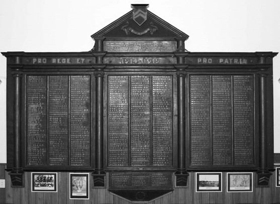 Black and white photo of First World War Honour roll in a Toowoomba school