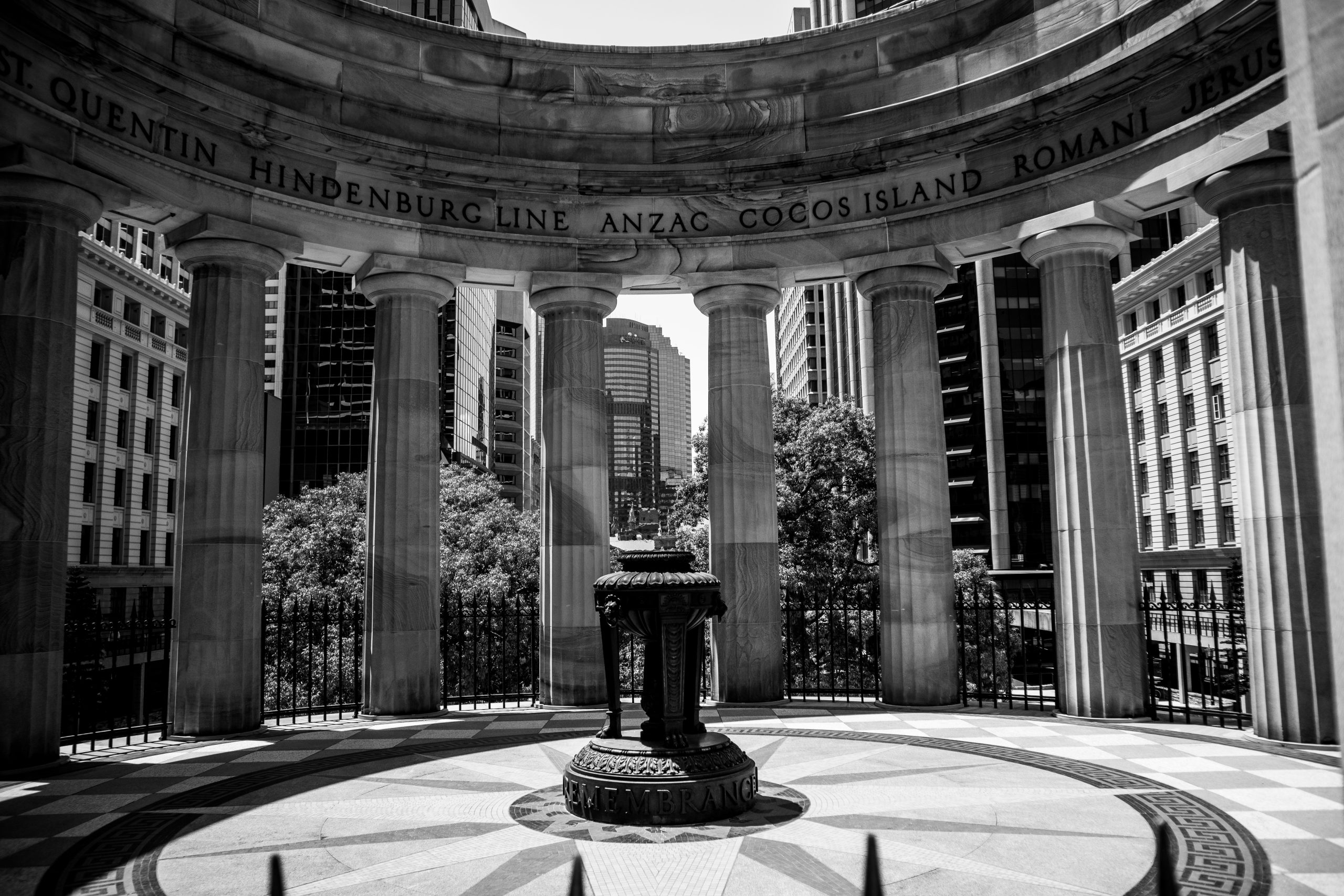 Black and white photograph of Anzac memorial