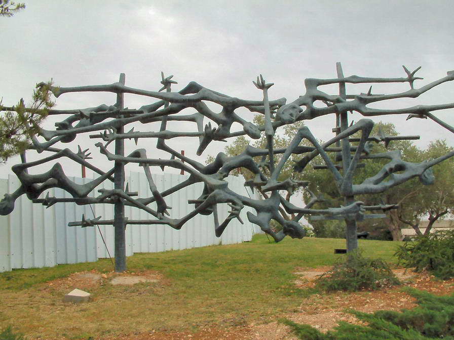 Sculpture of what looks like hanging bones
