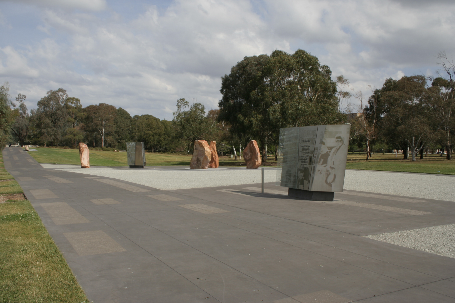 Area with monuments of rocks and plaques with information