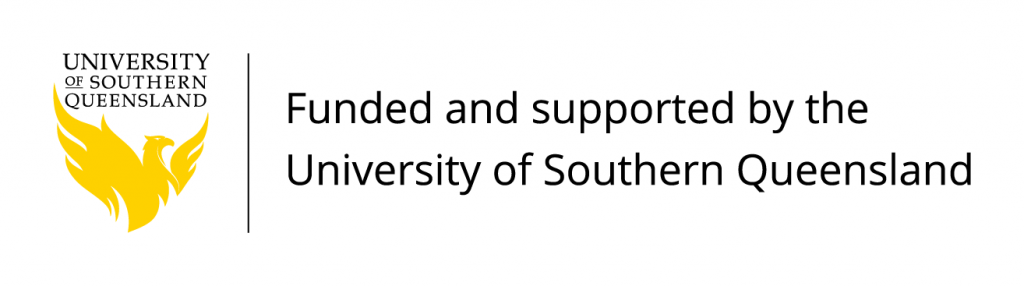 Banner with USQ logo that says funded and supported by the University of Southern Queensland