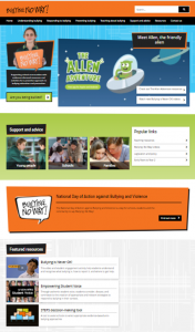 screenshot of home page of Bullying No Way! website
