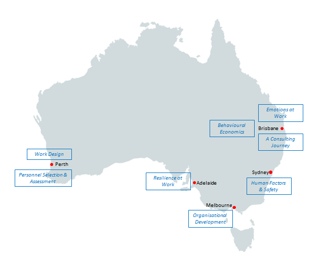 Map of Australia with major cities marked with IWOP across Australia
