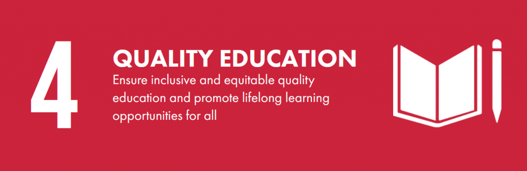 Red banner that says 4. quality education