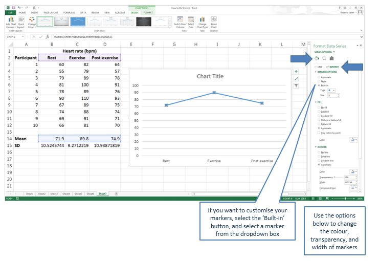 Line graph in excel, with options to edit