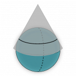 Diagram of A conical projection, showing the intersection of the projection and the ellipsoid.