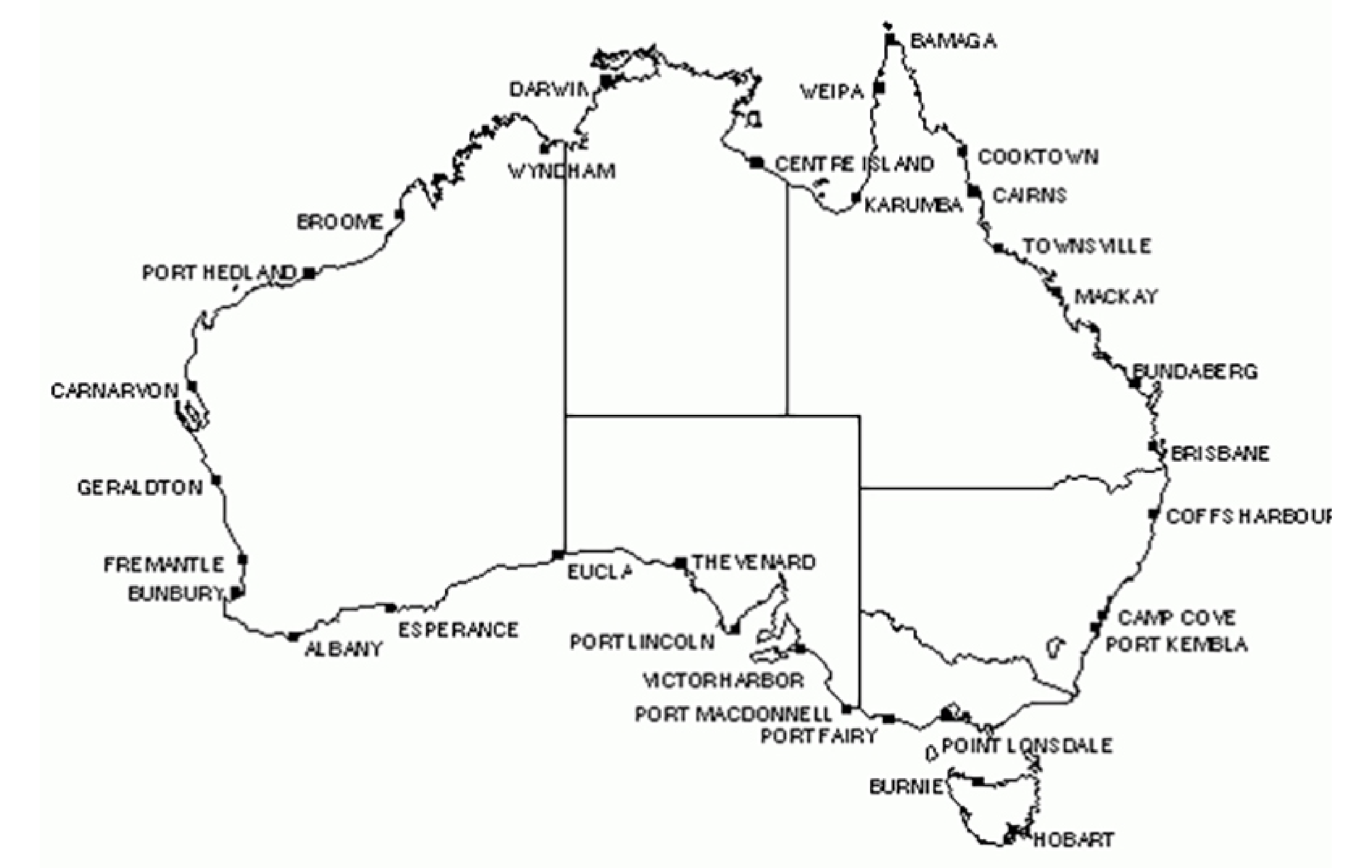 The tide gauge network used to create AHD in 1971 on Australian map