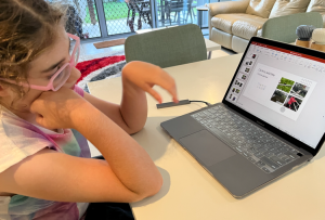 child looking at laptop screen