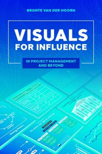 Light blue book cover for Visuals for Influence: In Project Management and Beyond by Bronte van der Hoorn