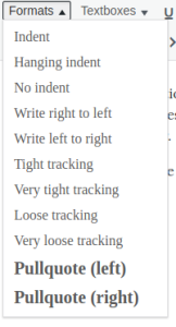Drop down menu of different spacing options like pulle quotes, light and tight tracking