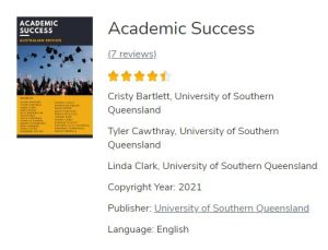 Screenshot of Academic Success open text in Open Textbook Library with 7 reviewws, equally an average of 4.5 stars out fo five