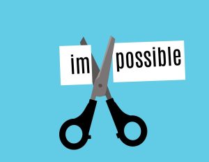 A decorative image of a pair of scissors cutting the first two letters from the word 'impossible'.
