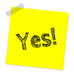A decorative image of a sticky note with the word 'yes!'